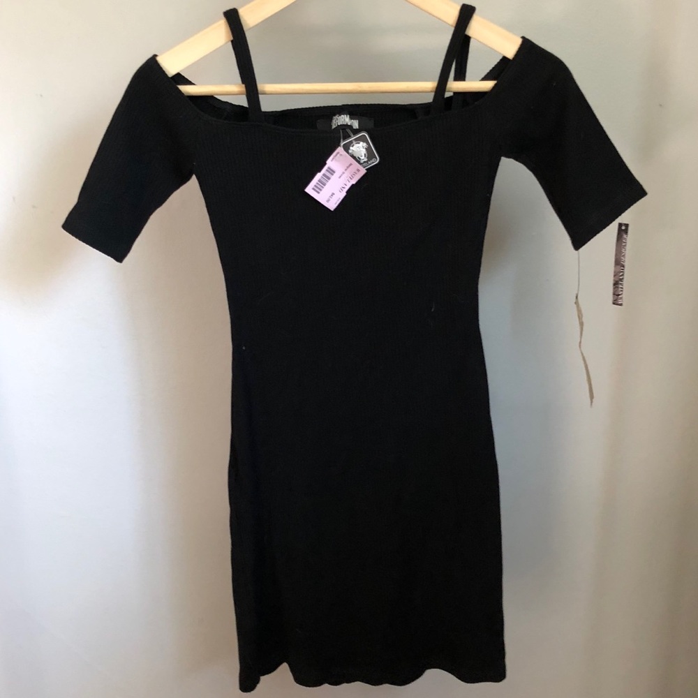 Reformation off the shoulder ribbed mini dress